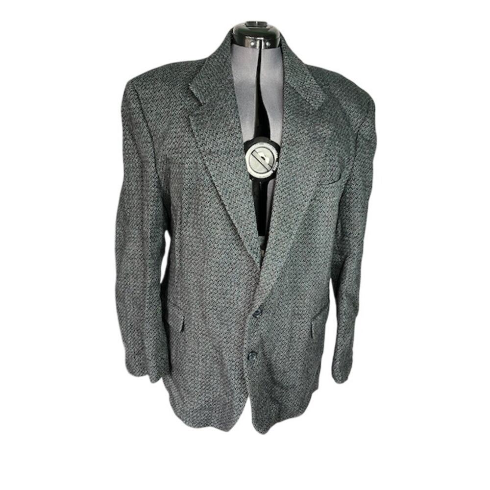 blazer herringbone Vintage 1980s gray teal green